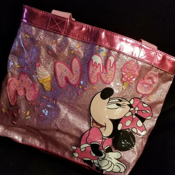 Disney Store Minnie Mouse Pink Glitter Tote Bag Plastic - Picture 2 of 10